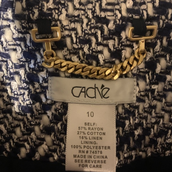 Cache Blue/Ivory Tweed Lined Jacket sz 10 - Picture 7 of 8